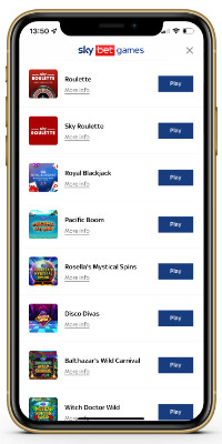 Sky Bet app games selection