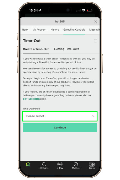 bet365 gambling controls time out period