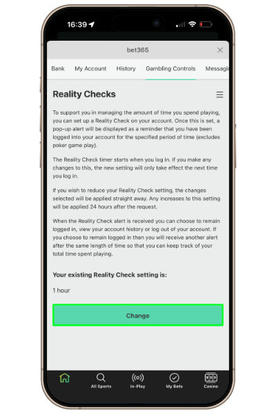 bet365 reality checks