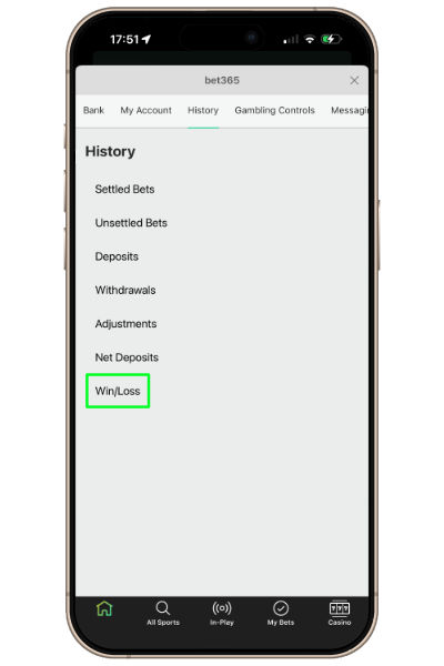 checking overall profit and loss with bet365
