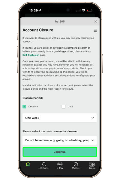 requesting account closure