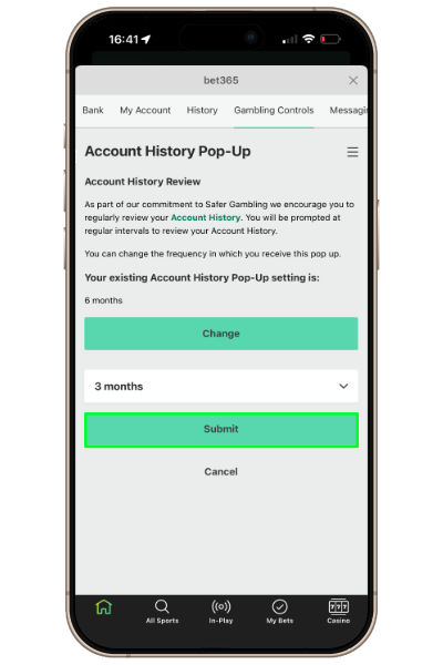 onfirming change of duration of the account history reminder