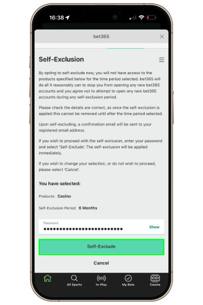 confirming self exclusion