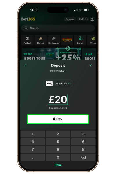 depositing with Apple pay on bet365