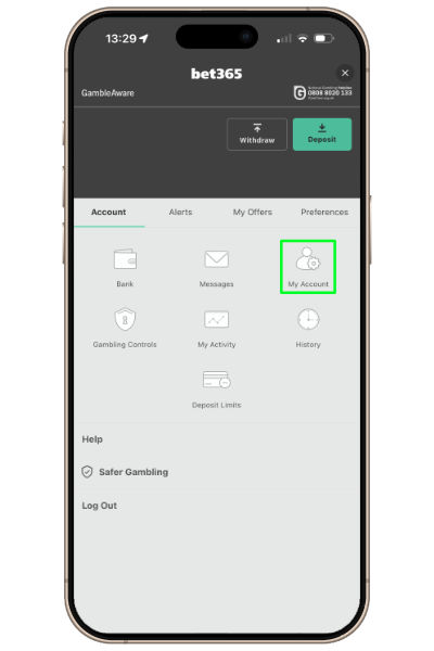 accessing account options