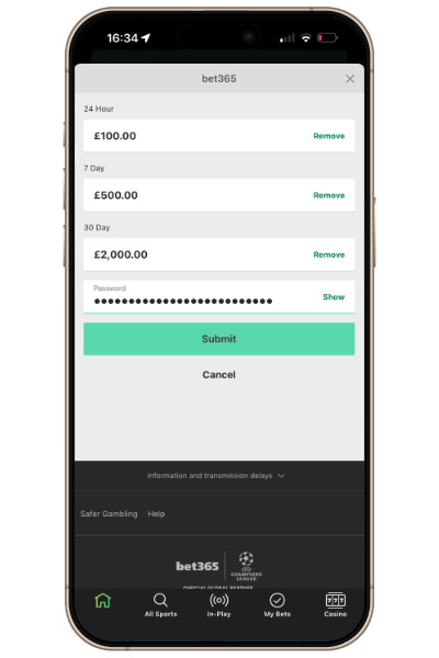 setting deposit limits on the bet365 app