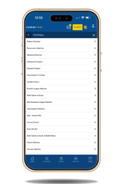 Football coupons on the Coral app