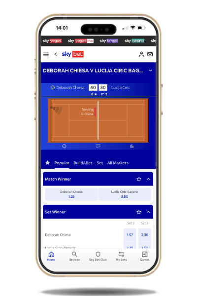 Sky Bet tennis in-play markets