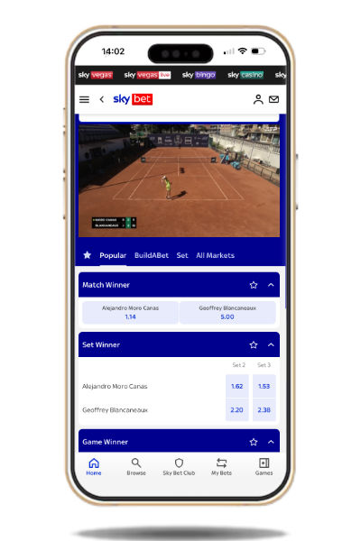 Sky Bet tennis streaming picture-in-picture