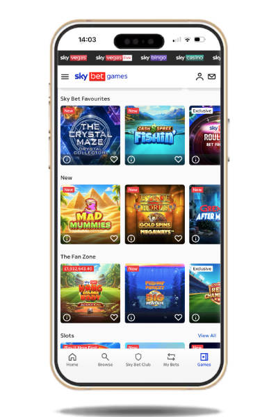 Sky Bet app games selection