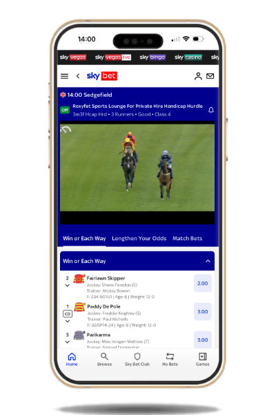 Sky Bet horse racing race card and live stream