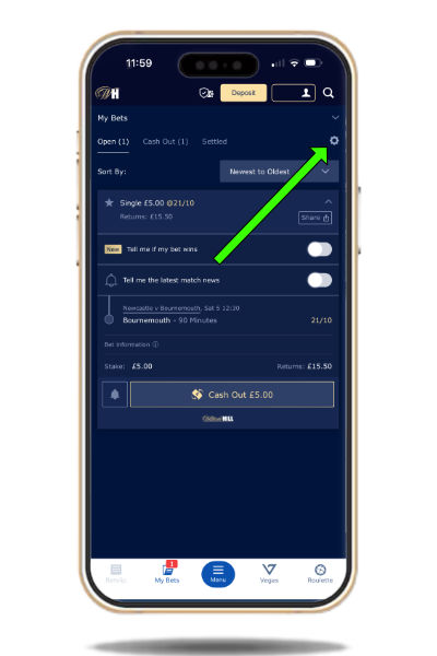 Bet slip settings symbol