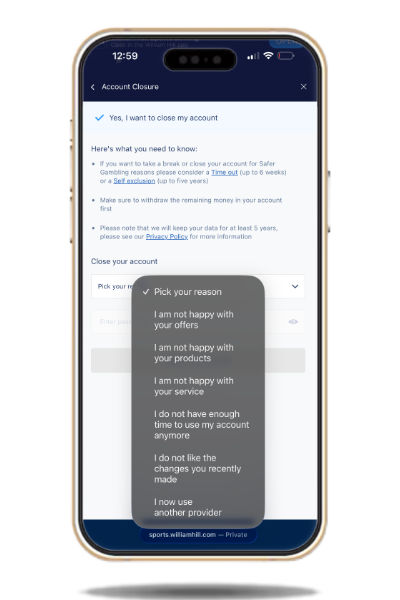Justifying account closure request