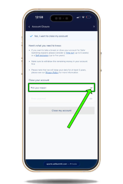 How to close down a William Hill account