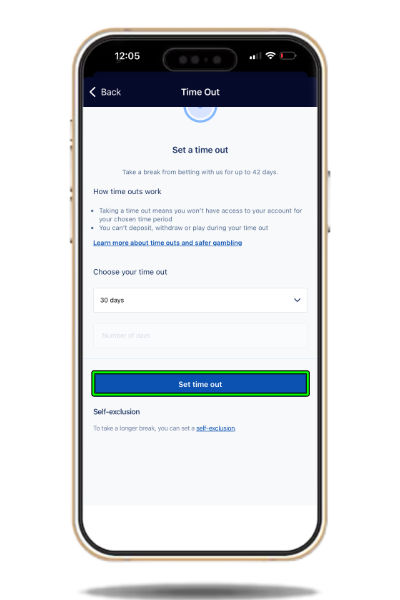 Confirming William Hill time out request