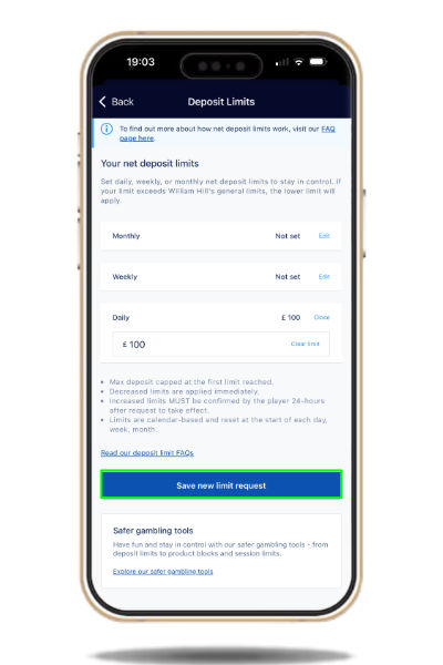 Confirming new deposit limits with William Hill