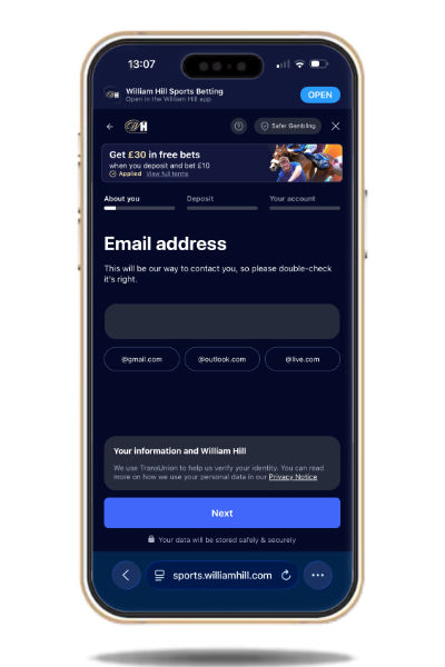 Entering email address