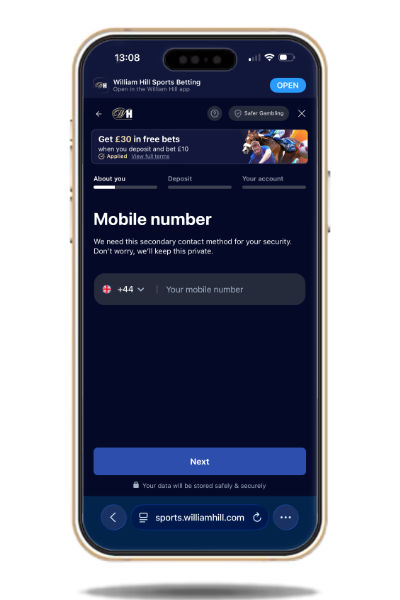 Entering mobile phone details