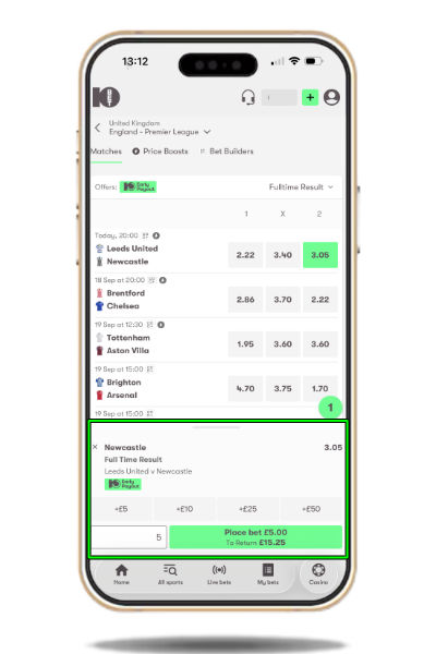Placing your first single with 10bet - the bet slip