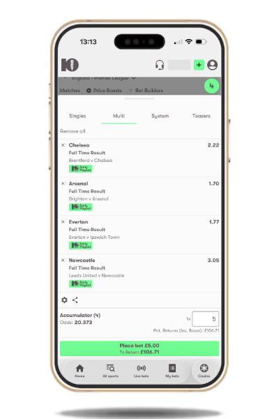 Placing an accumulator with 10 bet