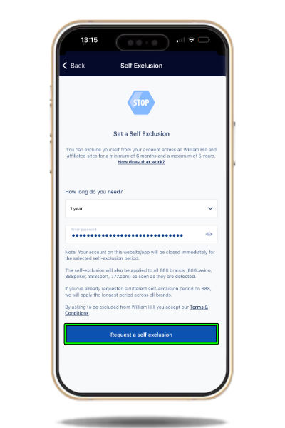 Confirming a self exclusion request with William Hill