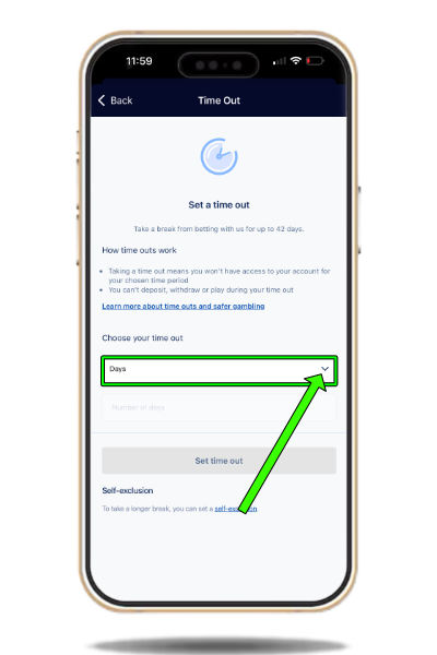 How to time out on the William Hill app