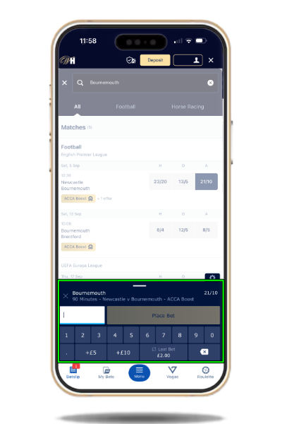 How to enter stake amount on William Hill app