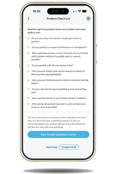 BetVictor's problem checklist