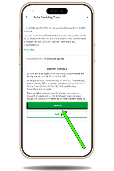 Selecting a Paddy Power self-exclusion period