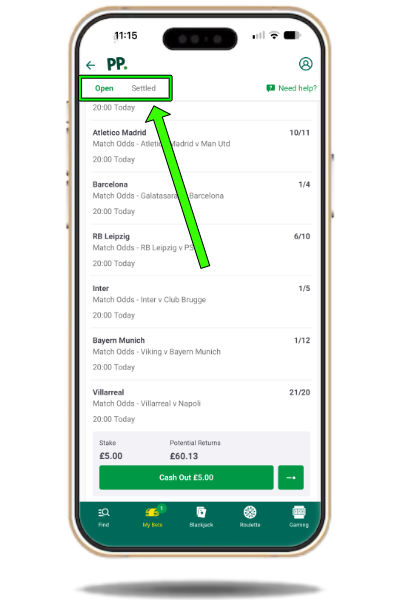 Viewing settled bets