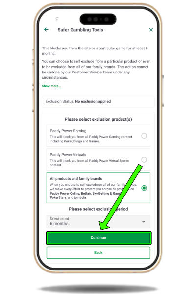 Choosing Paddy Power self-exclusion options